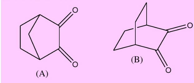 试解释为什么如下化合物（A)在红外光谱中的羰基伸缩振动吸收峰和羟基伸缩振动吸收峰都远远小于化合物（B