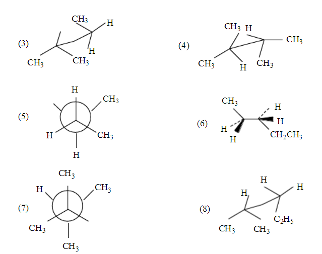 下列结构式，哪些代表同一化合物的相同构象，哪些代表同一化合物的不同构象，哪些彼此是构造异构体？  （