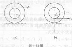 两个几何尺寸相同、绕线方向不同的绕线轮，在绳的拉动下沿平直固定轨道作纯滚动，如图所示。设绳端的速度都