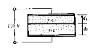 极板面积为S=40cm2的平行板电容器，两极板间充满厚度分别为d1=2.0mm和d2=3.0mm、相