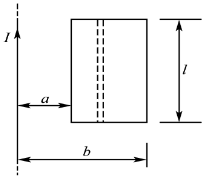 真空中一根无限长直导线通有电流I=I0e－ct（c、I0为恒量)，一矩形线圈与长直导线共面放置，其长