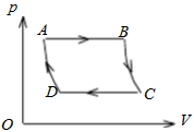 一定量的理想气体经历如图所示的循环过程：其中A→B和C→D是等压过程，B→C和D→A是绝热过程，已知