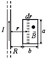 一根无限的长直导线，其中通有变化的电流，电流以恒定的速率J0增长。一长为a，宽为b的矩形导线框，与直