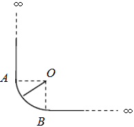 真空中，一条电荷线密度为λ的均匀带电无限长细线，弯成如图所示的形状，四分之一圆弧AB的半径为R．求圆