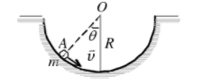 如题图所示，质量为m的小物块A沿圆心在O点、半径为R的光滑半圆形槽下滑．当滑到图示位置时，其速度为v