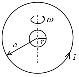 如图13－24所示，一半径为r的非常小的圆环，在初始时刻与一半径为r’（r’》r)的很大的圆环共面而