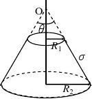 如图7—20（a)所示，一锥顶角为θ的圆台，上下底面半径分别为R1和R2，在它的侧面上均匀带电，电荷
