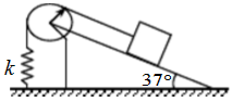 如图3－2所示，滑轮的转动惯量为J=0.5kg·m2，半径为r=0.3m，弹簧的劲度系数k=20N／