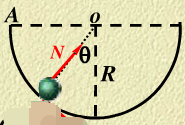 如题图所示，质量为m的小物块A沿圆心在O点、半径为R的光滑半圆形槽下滑．当滑到图示位置时，其速度为v