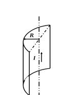 真空中，在一条半径为R的无限长直半圆筒形的金属薄片中，沿轴向通有电流I，且电流坶匀分布，如图a所示．