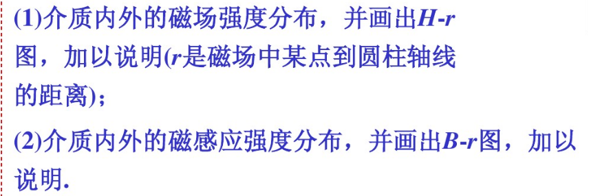 一无限长直圆柱形导线外包一层相对磁导率为μr的圆筒形磁介质。设导线半径为Rl，磁介质外半径为R2，导