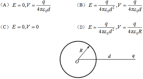 如图所示将一个电量为q的点电荷放在一个半径为R的不带电的导体球附近，点电荷距导体球球心为d，参见附图
