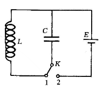 如图所示，由电容为0.025μF的电容器和自感系数为1.015H的线圈构成一振荡电路，若忽略线路中的