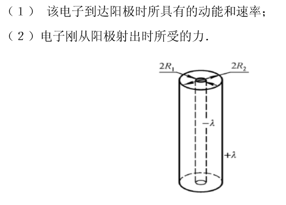 一真空二极管，其主要构件是一个半径R1=5.0×10－4m的圆柱型阴极和一个套在阴极外、半径为R2=