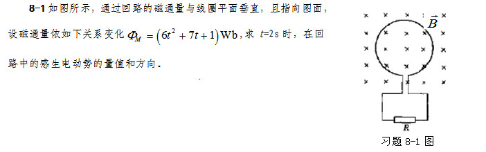 如图所示，通过回路的磁通量与线圈平面垂直，且指向图面，设磁通量依如下关系变化：  =6t2＋7t＋1