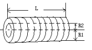 附图所示的两个同轴密绕细长螺线管长度为l，半径分别为R1及R2（“细长”蕴含)，匝数分别为N1和N2