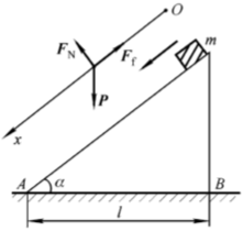图示一斜面，倾角为α，底边AB长为l=2.1m，质量为m的物体从斜面顶端由静止开始向下滑动，斜面的摩