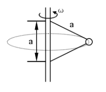 用两根长为a的绳子连住一个质量为m的小球，两绳的另一端分别固定在相距为a的棒的两点上（如图)．今使小