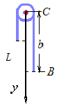 一根长为L、质量均匀的软绳，挂在一半径很小的光滑木钉上，如图．开始时，BC=b．试证当BC=2L／3