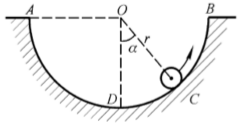 暑一质量为m的小球最初位于如图所示的A点，然后沿半径为r的光滑圆轨道ADCB下滑．试求小球到达点C时