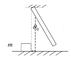 如图5－8所示，一质量M、长ι的均匀细杆，以O点为轴，从静止在与竖直方向成θ0角处自由下摆，到竖直位