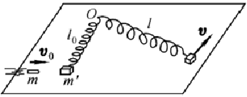 如图所示，在光滑的水平面上有一轻质弹簧（其劲度系数为k)，它的一端固定，另一端系一质量为m&#39;