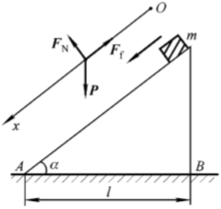 图所示的为一斜面，倾角为α，底边AB长为l=2.1m，质量为m的物体从斜面顶端由静止开始向下滑动，斜