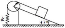 如图4－8所示，滑轮的转动惯量J=0.5kg·m2，半径r=30cm，弹簧的劲度系数k=2.0N／m