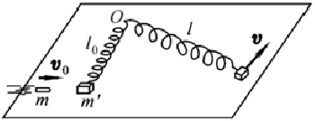 如图所示，在光滑的水平面上有一轻质弹簧（其劲度系数为k)，它的一端固定，另一端系一质量为m&#39;
