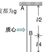 长l、质量线密度为λ的匀质软绳，开始时两端A和B一起悬挂在固定点上。使B端脱离悬挂点自由下落，当如图