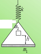 如图所示，劲度系数为k的轻弹簧，系一质量为m1的物体，在水平面上作振幅为A的简谐运动。有一质量为m2