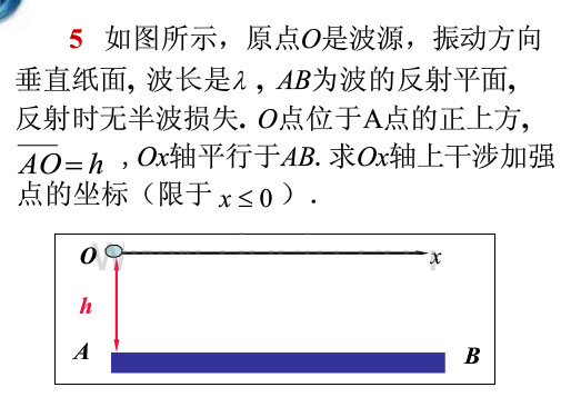 如图5—17所示，波源在原点O处，振动方向垂直纸面，波长是λ。AB为波的反射面，在反射时无半波损失。