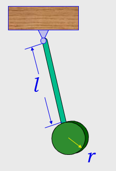 一落地座钟的钟摆是曲长为l的轻杆与半径为r的匀质圆盘组成，如图所示，如摆动的周期为1s，则r与l间的