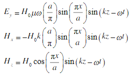 在理想导电壁（σ=∞)限定的区域（0≤x≤a)内存在一个如下的电磁场：      这个电磁场满足的边