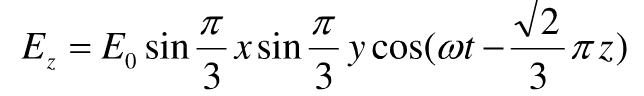 已知矩形波导中TM模的纵向电场  式中，x、y、z的单位为cm。  （1)求截止波长与波导波长；  
