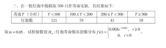 在一批灯泡中抽取300只作寿命试验，其结果如下：            寿命t（h)      0≤