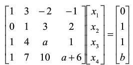 a、b取何值时，线性方程组    有唯一解、无解、有无穷多解？并在有无穷多解时，求出方程组的通解.a