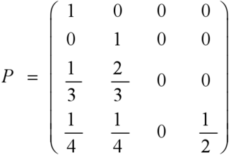 设马氏链{Xn，n≥0}的状态空间为I={1，2，3}，初始分布为一步转移概率矩阵为    （1) 