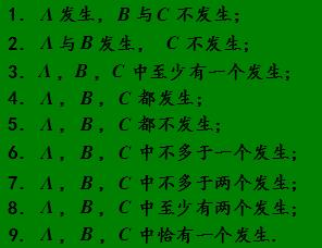 设A、B、C表示三个随机事件，试将下列事件用A、B、C表示：  （1) 不多于一个事件发生；（2) 