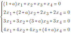 设有齐次线性方程组    试问a取何值时，该方程组有非零解，并求出通解．设有齐次线性方程组试问a取何