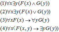 设个体域D={a，b，c)，消去下列各公式中的量词．