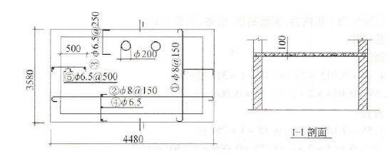 某卫生间现浇平板尺寸如图9－6所示，墙体厚度240mm，钢筋保护层15mm，④号分布筋与③号筋的搭接