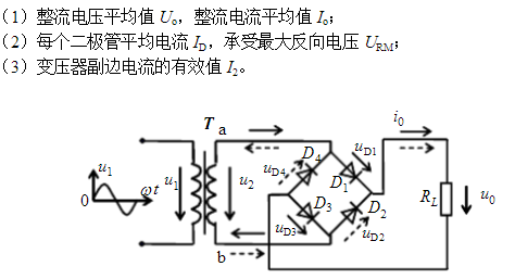 在下图桥式整流电路中，已知变压器副边电压U2=300V，负载电阻RL=300Ω，若二极管的正向管压降