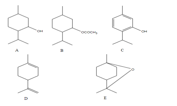 某挥发油中含以下几种成分，用硅胶G－板进行分离，展开剂为石油醚：醋酸乙酯（85：15)，试写出各成分