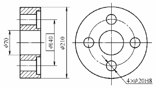 将下列形位公差要求标注在图上。  ①两个25mm孔的轴线的同轴度公差0.02mm；  ②平面A对两个