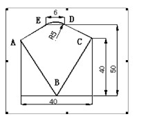 线切割加工如下图所示轨迹，切割路线为A→B→C→D→A，不考虑割缝宽度。   