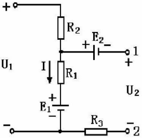 图1.30所示的电路中，U1=10V，E1=4V，E2=4V，R1=4Ω，R2=2Ω，R3=5Ω。1