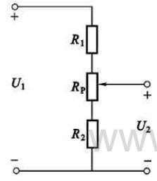 图1.43所示的是由电位器组成的分压电路，电位器的电阻Rp=270Ω，两边的串联电阻R1=350Ω，