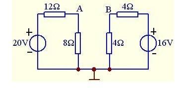 试求图1.42所示电路中A点和B点的电位。如将A，B两点直接连接或接一电阻，对电路工作有无影响？  