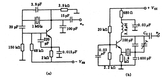 画出下图所示各晶体振荡器的交流通路，并指出电路类型。  